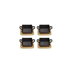 ECHTWERK Bol en fonte, poêles de service, plat de service carré avec planche de service, petite poêle à frire pour barbecue, déjà cuite, allant au four et au barbecue, idéale pour le service, 4 pcs.