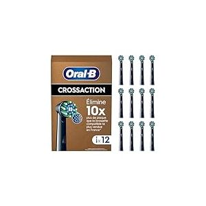 Oral-B Pro Brossettes De Rechange Cross Action ORIGINALES, Lot de 12 Embouts Ronds, Noirs, Compatibles Avec Des Brosses Electriques Oral B Pro, Filaments Pour Eliminer La Plaque Dentaire, En Carton