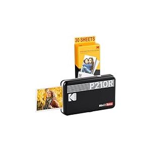 KODAK Pack Mini Imprimante P210 Retro 2 + Cartouche et Papier pour 30 Photos - Imprimante Connectée Bluetooth - Photos Format CB 5,3 x 8,6 cm - Batterie Lithium - Sublimation Thermique 4Pass