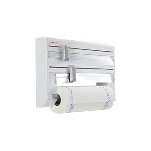 Leifheit Dérouleur mural Parat ComfortLine, dérouleur mural cuisine pour 3 rouleaux, support de rangement avec lames tranchantes, dévidoir en ABS