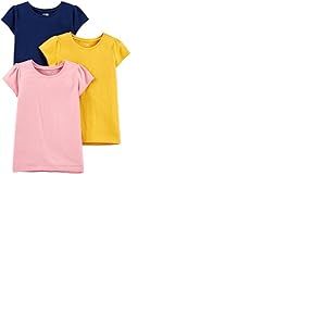 Simple Joys by Carter's Short-Sleeve Shirts and Tops, Pack of 3 Chemise, Bleu Marine/Jaune Moutarde/Rose, 18 Mois (Lot de 3) Fille