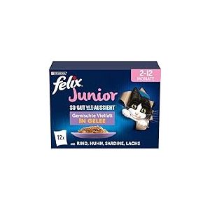 FELIX Nourriture pour Chatons Junior Humide en gelée, mélange de variétés, Lot de 6 (6 x 12 sachets de 85 g)