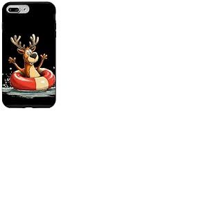 Joyeuses Vacances avec Un Renne dans la Piscine avec Une Bague pour Les Amoureux de No&euml;l Coque pour iPhone 7 Plus/8 Plus