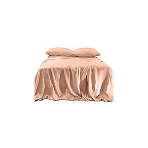 Elegant Comfort Parure de lit luxueuse 4 pi&egrave;ces en satin soyeux - Sans danger pour la peau et les cheveux - infroissable, r&eacute;sistante &agrave; la d&eacute;coloration et aux taches avec poches profondes - En satin doux et rafra&icirc;chissant - Tr&egrave;s grand lit - Rose poudr&eacute;