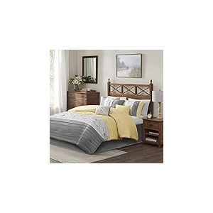 Madison Park Ensemble de Jupe de lit Assortie, oreillers d&eacute;coratifs, Polyester, Jaune, King Size (264,2 x 233,7 cm)