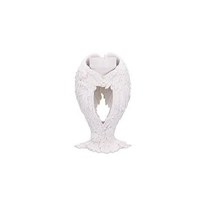 Nemesis Now Bougeoir en r&eacute;sine blanche en forme d'ailes d'ange de 17 cm, support pour bougie chauffe-plat soutenu par une sculpture d'ailes d'ange, d&eacute;coration d'int&eacute;rieur, cadeau d'ange, coul&eacute; dans la
