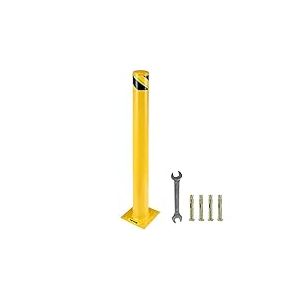 VEVOR Bollard de S&eacute;curit&eacute; 122x11,4 cm, Borne de S&eacute;curit&eacute; en Tube d&rsquo;Acier Durable, Rev&ecirc;tement en Poudre Jaune, Barri&egrave;re de S&eacute;curit&eacute; avec 4 Boulons d'ancrage pour Parking Stationnement Pi&eacute;tons &Eacute;coles