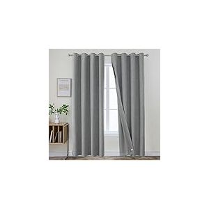 Joydeco Rideaux occultants Gris Clair de 243 cm de Long pour Salon, Rideaux 100% occultants pour Chambre &agrave; Coucher, Rideaux textur&eacute;s &agrave; &oelig;illets en Toile de Jute (106,7 x 241,3 cm, Gris Clair)