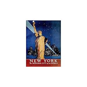 Wee Blue Coo Travel York Statue Liberty Manhattan Railway USA Vintage Wall Art Print Mur Décor 30 x 41 cm