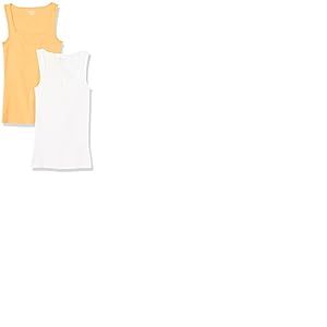 Amazon Essentials Débardeur à Encolure Carrée, Coupe Ajustée Femme, Lot de 2, Blanc/Orange Melon, XXL