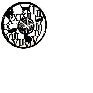 Instant Karma Clocks | Horloge Murale Chats sur Chiffres Romains Élégants | Décoration Originale Amoureux des Félins | Mouvement Silencieux | Idée Cadeau Design