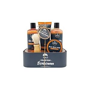 Coffret Homme Douche - Kit Complet Gel Douche, Shampoing, Crème de Rasage, Blaireau, Baume Apres Rasage Homme - Soin Corps, Visage - Senteur Fraicheur Sport - Entretien Barbe, French Tendance