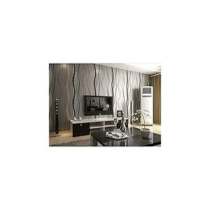 HANMERO Papier Peint Moderne Minimaliste Motif de Rayures et Courbes Microfibres Intiss&eacute; pour Salon Chambre TV Fond-0.53m*10m