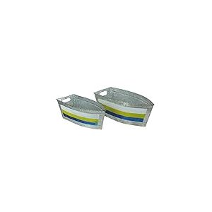 Zeckos Lot de 2 Pots de Fleurs en métal galvanisé pour intérieur et extérieur - Charme Marin - Décoration Nautique pour Votre Maison et Votre Jardin