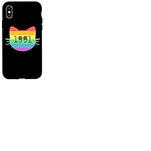 Chat né en 1991 Ans Anniversaire Maman de chat Papa de chat Coque pour iPhone X/XS