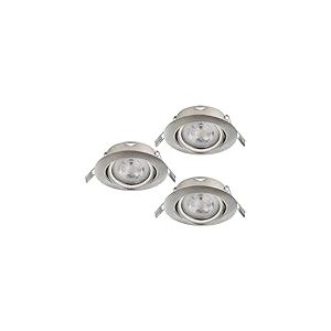 Eglo lot de 3 spots LED encastrables Favazzina, lampes de plafond ronds &agrave; encastrer, plafonniers plats en m&eacute;tal argent&eacute;, avec ampoules GU10 blanc chaud, &Oslash; 8,8 cm