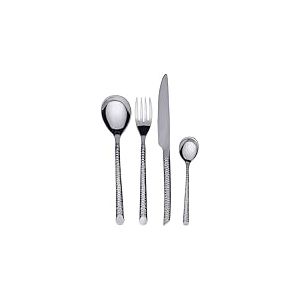 Lot de 24 couverts en acier inoxydable poli, poignée effet martelé, argent, Malindi