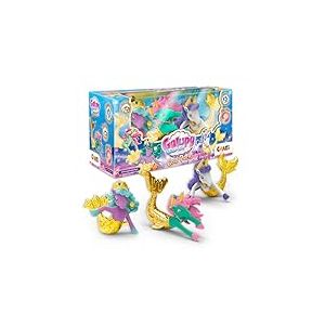 GALUPY Mermaid Gold Pack - 3X Figurines Licorne avec Nageoire de sirène et Cristal Swarovski, Jouet Licorne à Collectionner, 3 Figurines mi-Licorne mi-sirène