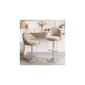 VASAGLE Tabouret de Bar, Lot de 2, Chaise de Cuisine, R&eacute;glable en Hauteur, Pivotant &agrave; 360&deg;, avec Dossier, Socle, Repose-Pieds, Acier, pour Comptoir, Bar, Salle &agrave; Manger, Marron Camel LJB110K01