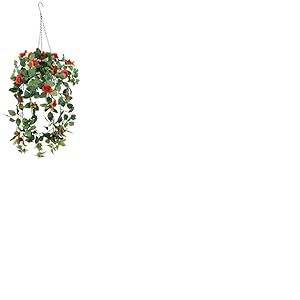 Flair Flower Suspension Rose Artificielle 80 cm avec Panier en métal et Dispositif de Suspension, Rouge