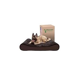 FurHaven Lit pour Chien en Mousse &agrave; m&eacute;moire de Forme pour Grands Chiens avec Housse Amovible Lavable, pour Chiens pesant jusqu'&agrave; 68 kg &ndash; Matelas Ultra Moelleux en Fausse Fourrure et Daim &ndash; Chocolat,