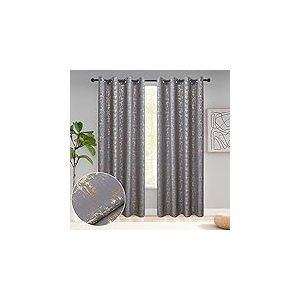 Taisier Home Lot de 2 Rideaux texturés en Lin imprimé Feuille d'or – Motif géométrique à Pois pour Chambre à Coucher et Salon – Isolation Thermique – 241,3 cm de Long – Gris Doux et doré
