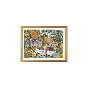 Eva Rosenstand Kit de point de croix Motif maison anglaise et chevaux