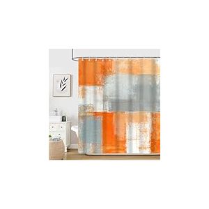 iTapnoom Rideau de Douche Orange et Gris pour Salle de Bain, Orange, Beige, Gris, Moderne, Abstrait, Accessoire de Salle de Bain en Tissu imperm&eacute;able, 183 x 183 cm avec Crochets