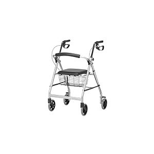 Days 252 Essentials D&eacute;ambulateur L&eacute;ger &agrave; Roues, Marcheur Pliable &agrave; Quatre Roues avec Si&egrave;ge Rembourr&eacute;, Support Dorsal, Poign&eacute;es Ergonomiques, Panier de Si&egrave;ge et Sac de Transport, Argent&eacute;/Gris