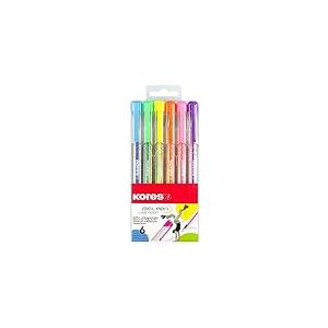 Kores - K11 : Stylos à encre gel fluo de couleur, pointe moyenne 0,8 mm, encre gel pour une écriture fluide, forme triangulaire ergonomique, paquet de 6 en couleurs fluo assorties