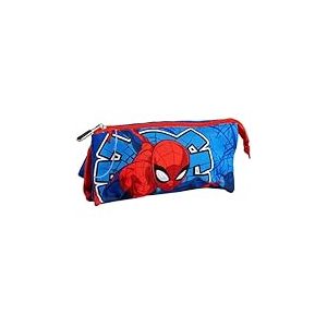 Trousse scolaire Spider-Man au design original bleu et rouge avec fermeture solide - Trousse multifonction Spiderman pour enfants, pour crayons, couleurs et accessoires scolaires