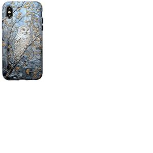 Hibou enneigé blanc amoureux de la neige tachée saison d'hiver Coque pour iPhone X/XS