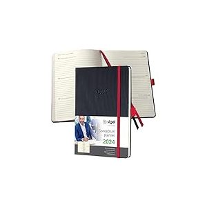 SIGEL C2408 Agenda semainier 2024, A5, couverture rigide, noir, rouge - Conceptum