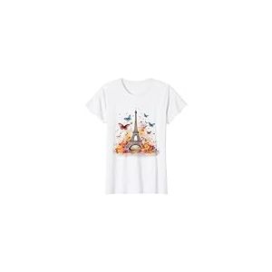 Tour Eiffel Paris Souvenirs France Vintage Fleurs Rose T-Shirt