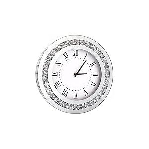 DMDFIRST Horloge Murale Ronde argentée de 30,5 cm avec Strass Scintillants, décoration Murale, Miroir en Verre argenté, décoration d'intérieur, Fonctionne avec 1 Pile AA (Non Incluse)