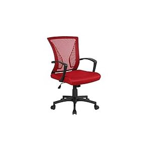 Yaheetech Chaise de Bureau avec Siège Dossier en Maille Respirante Hauteur Réglable Fauteuil d'Ordinateur Inclinable à roulettes Pivotantes Charge 125kg Rouge