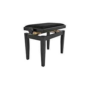 Juan Miguel Navarrez Banc de Piano Élégance Noir Mat - Bois Massif - Réglable en Hauteur grâce à Un mécanisme à Ciseaux - Revêtement de siège en Velours Noir