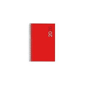 Miquelrius ES-EN-PT &ndash; Agenda journalier 2026 1 jour par page A6+ (117 x 182 mm), couverture souple en polypropyl&egrave;ne, spirale, papier 80 g/m&sup2;, planificateur quotidien, ES-EN-PT, rouge