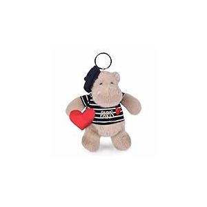 DOUDOU ET COMPAGNIE - Porte-Cl&eacute;s Peluche Hippopotame Marini&egrave;re -14 Cm - Collection Amour de Paris - Acessoire Peluche avec B&eacute;ret & C&oelig;ur - Id&eacute;e Cadeau Souvenir Paris pour Adultes et Enfants - SP4285