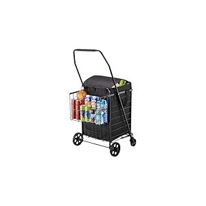 VEVOR Chariot de courses pliable avec 2 paniers, chariot de supermarch&eacute; avec roulettes et doublure &eacute;tanche, charge 45,3 kg, capacit&eacute; totale 74 L, panier &agrave; linge robuste pour camping, &eacute;picerie, bagages