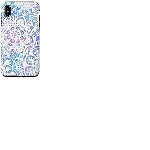 Joli Motif Mandala Pastel Roses Bleu Floral henn&eacute; Coque pour iPhone XS Max