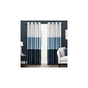 Exclusif Maison Rideaux Exclusif Maison Chateau rayés Grommet Top fenêtre Panneau de Rideau Paire, Polyester, Indigo, 54x108