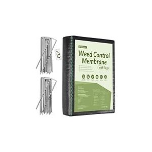 Velway Toile de Paillage 2x5M avec 30 Piquets - Geotextile de Paillage Contre Les Mauvais Herbes en 100g/m² Fibres de Polypropylène Tissées Perméable à l'eau - Résiste Rayons UV - Anti Repousse