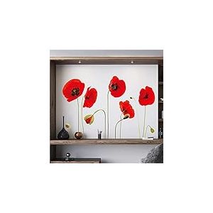 WALPLUS Thème des Fleurs Stickers Muraux Autocollant Mural Fleurs Amovible DIY Salon Chambre Cuisine Stickers Muraux Fleurs de Pavot Rouge 25pcs 30x60cm