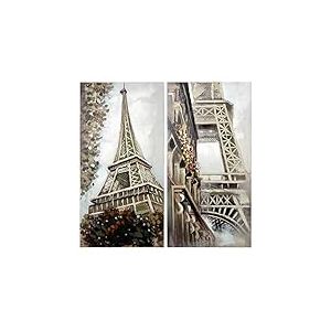 DRW Lot de 2 Tableaux rectangulaires en Toile et Bois avec la Tour Eiffel et 60 x 120 cm