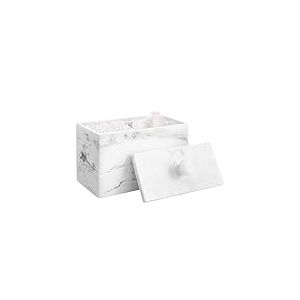 Luxspire Bo&icirc;te &agrave; Coton Tige en R&eacute;sine &agrave; 2 Compartiments, Stockage de Coton-Tige avec Couvercle Anti-poussi&egrave;re, Support de Boule de Coton pour Cosm&eacute;tique pour Salle de Bain Chambre - Encre Blanc