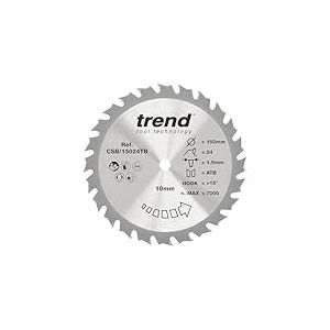 Trend Lame de Scie Circulaire sans Fil pour Bois, 150 mm de Diamètre, 10 mm d'Alésage, 24 Dents, TCT, 1,5 mm de Trait de Scie, +15° Crochet, CSB/15024TB