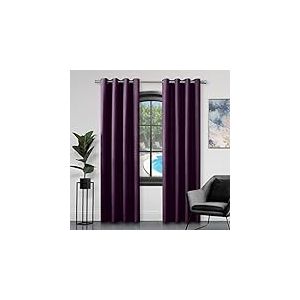 GC GAVENO CAVAILIA Rideaux à œillets en Soie synthétique pour Salon, 100% Polyester, entièrement doublés, Aubergine, 168 x 137 cm, 655046