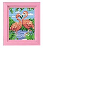 Pixel- Kreativität P31442 Mosaïque Emballage Cadeau Flamingos, Image Cadre, système d'enfichage très Facile, sans Repassage ni Collage, tesselles en bioplastique, Multicoloured, ca. 10 x 12 cm