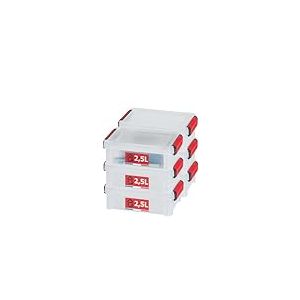SUNDIS Clip’N Store, lot de 6 boîtes de rangement 2,5L en plastique transparent, renforcées avec couvercle clipsable, aptes au contact alimentaire, parois droites, superposables et combinables